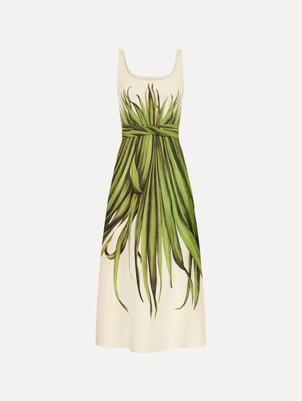 PALM LEAVES COTTON POPLIN DRESS