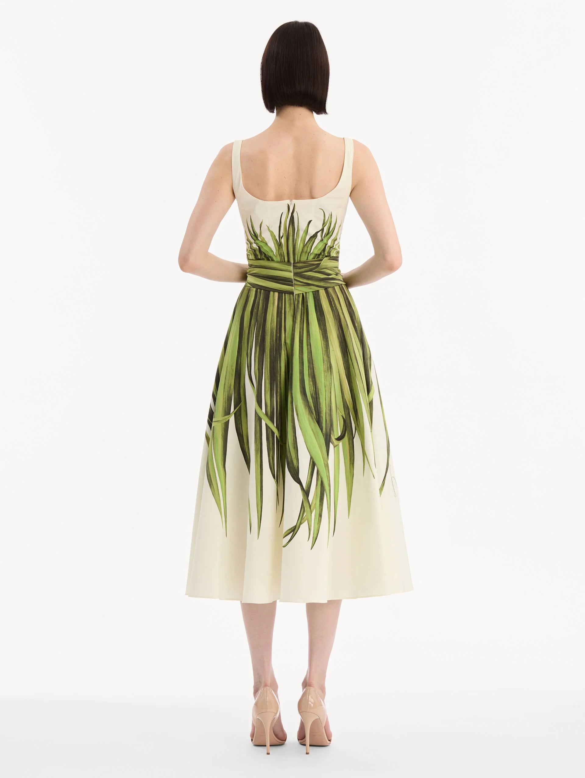 PALM LEAVES COTTON POPLIN DRESS