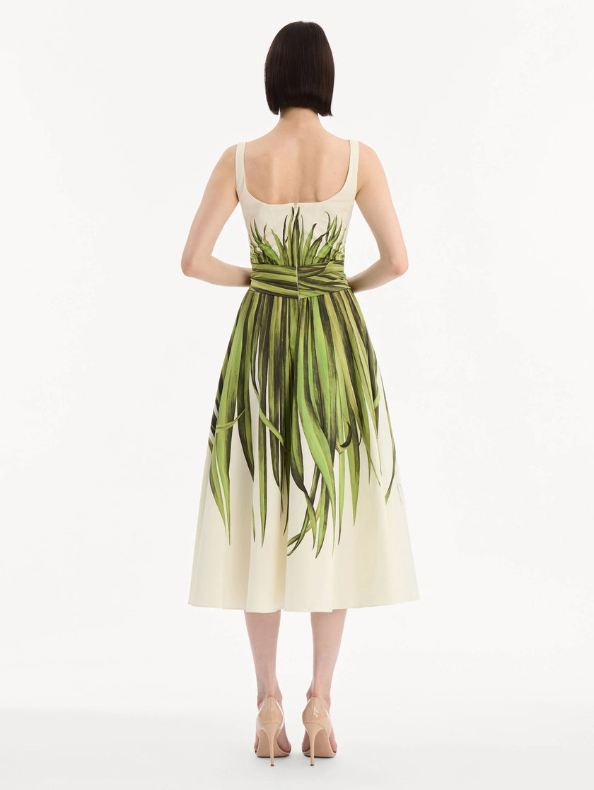 PALM LEAVES COTTON POPLIN DRESS