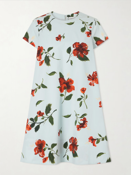 SHORT SLEEVE LARGE HIBISCUS POPLIN PRINTED DRESS