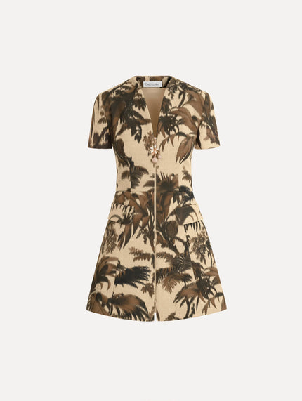 CHINE PALM LEAVES TWEED DRESS