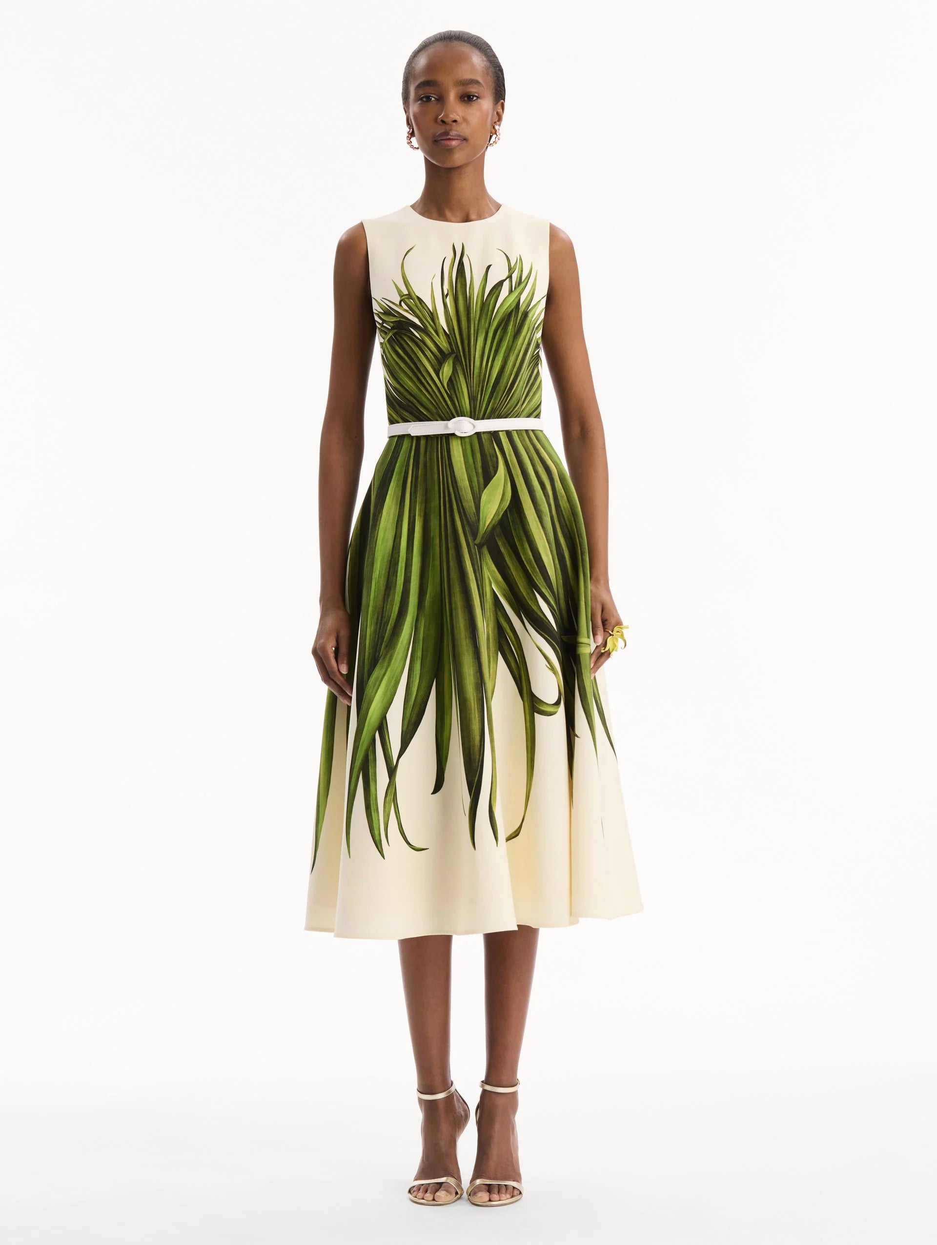 PALM LEAVES WOOL BLEND DRESS