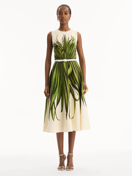 PALM LEAVES WOOL BLEND DRESS
