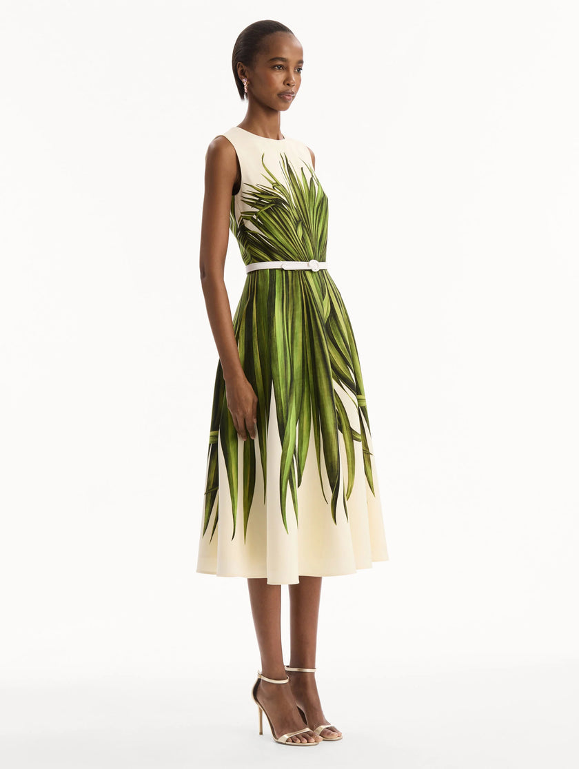 PALM LEAVES WOOL BLEND DRESS