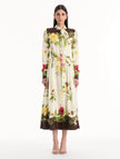 CHINE DOMINICAN MIXED FLORAL SILK TWILL DRESS