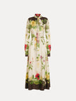 CHINE DOMINICAN MIXED FLORAL SILK TWILL DRESS