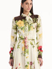 CHINE DOMINICAN MIXED FLORAL SILK TWILL DRESS