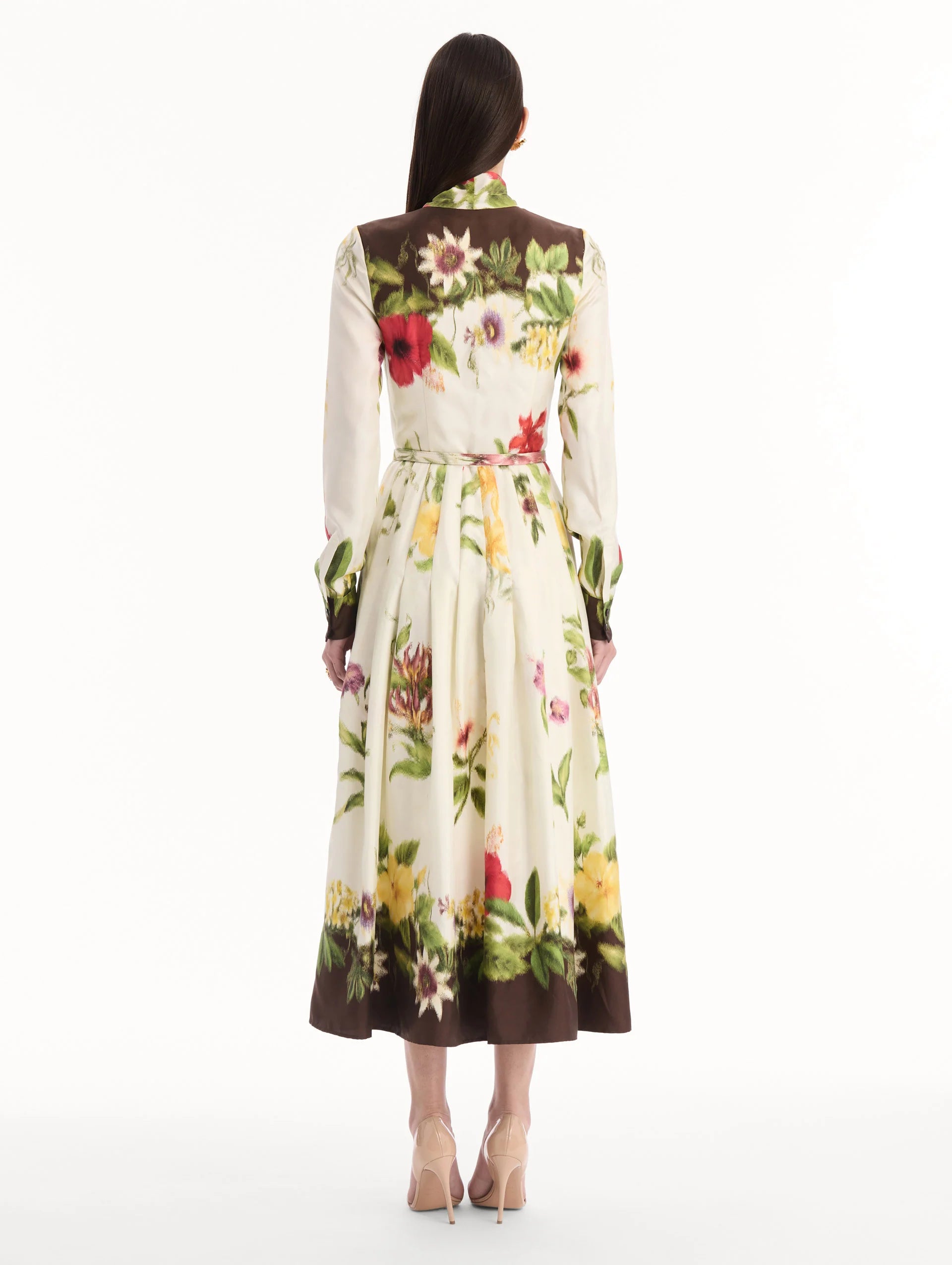 CHINE DOMINICAN MIXED FLORAL SILK TWILL DRESS
