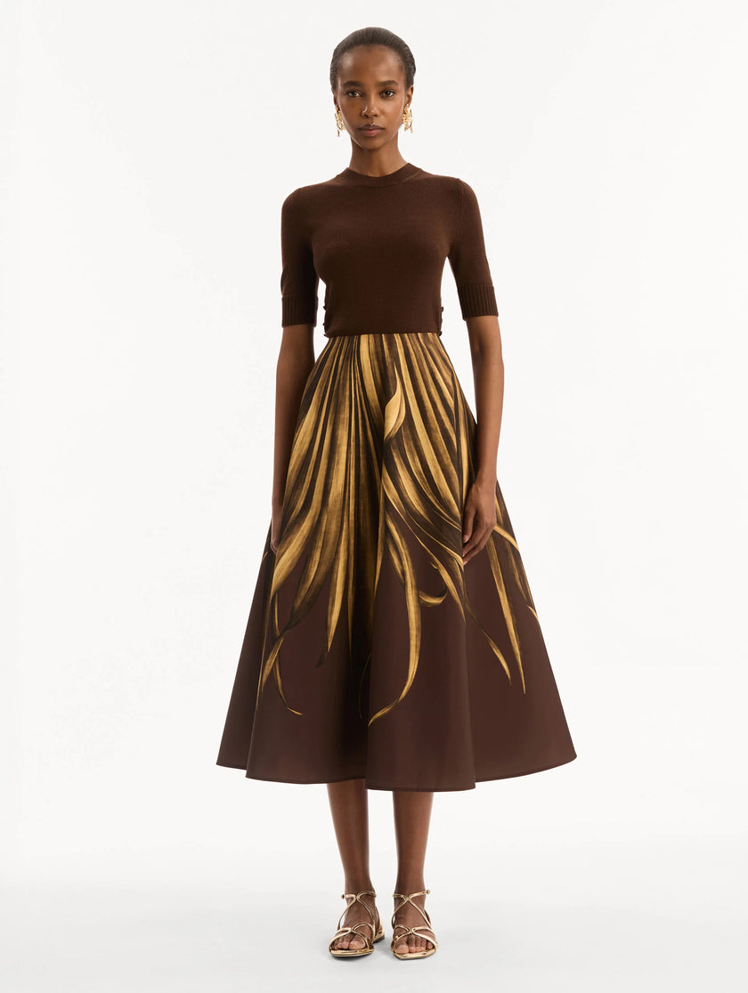 PALM LEAVES FAILLE SKIRT