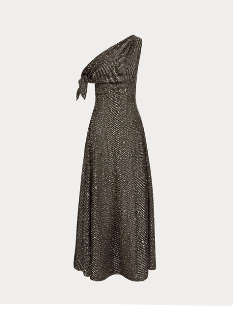 CHEVRON SILK TWILL DRESS