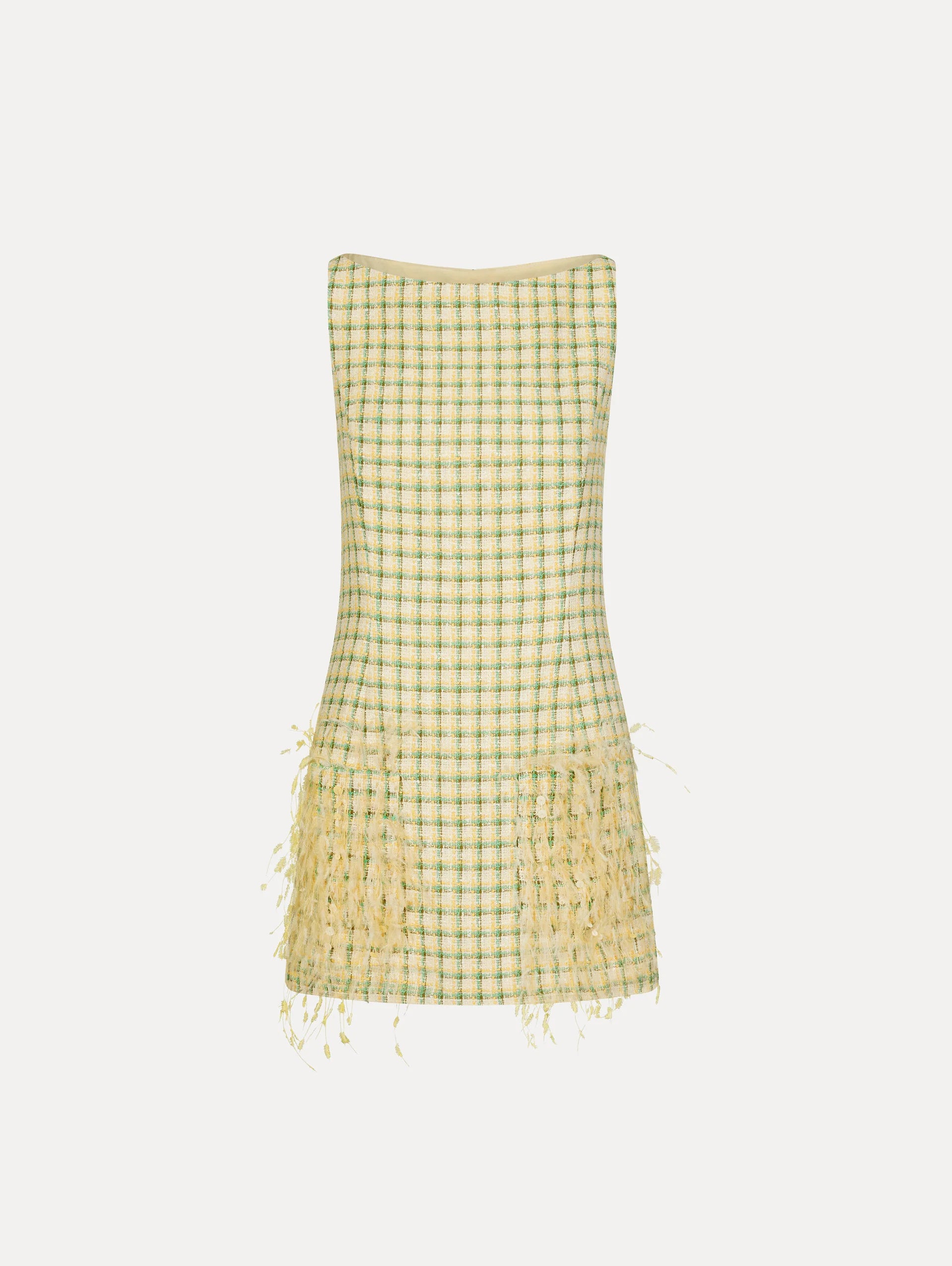 POINT DESPRIT FEATHER EMBROIDERES CHECKED TWEED DRESS