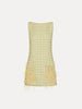 POINT DESPRIT FEATHER EMBROIDERES CHECKED TWEED DRESS