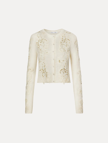 PORCELAIN FLOWER GUIPURE INSERT CARDIGAN