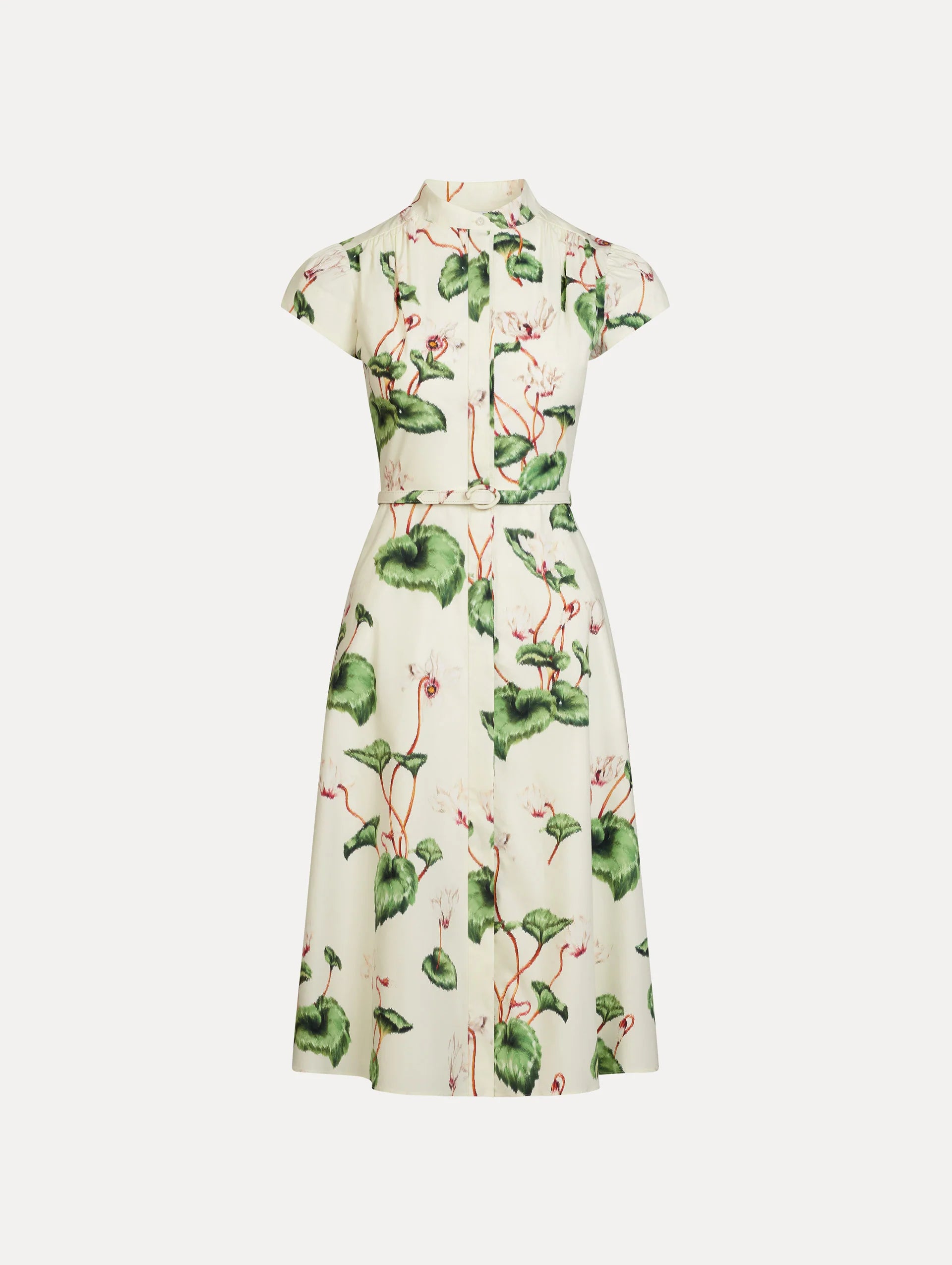 CHINE CYCLAMEN COTTON POPLIN CAP SLEEVE DRESS