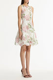 SLEEVELESS PORCELAIN FLOWER GUIPURE LACE MINI DRESS