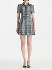 SHORT SLEEVE COLLARD COTTON SLUBBY TWEED DRESS