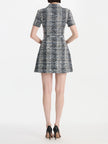 SHORT SLEEVE COLLARD COTTON SLUBBY TWEED DRESS