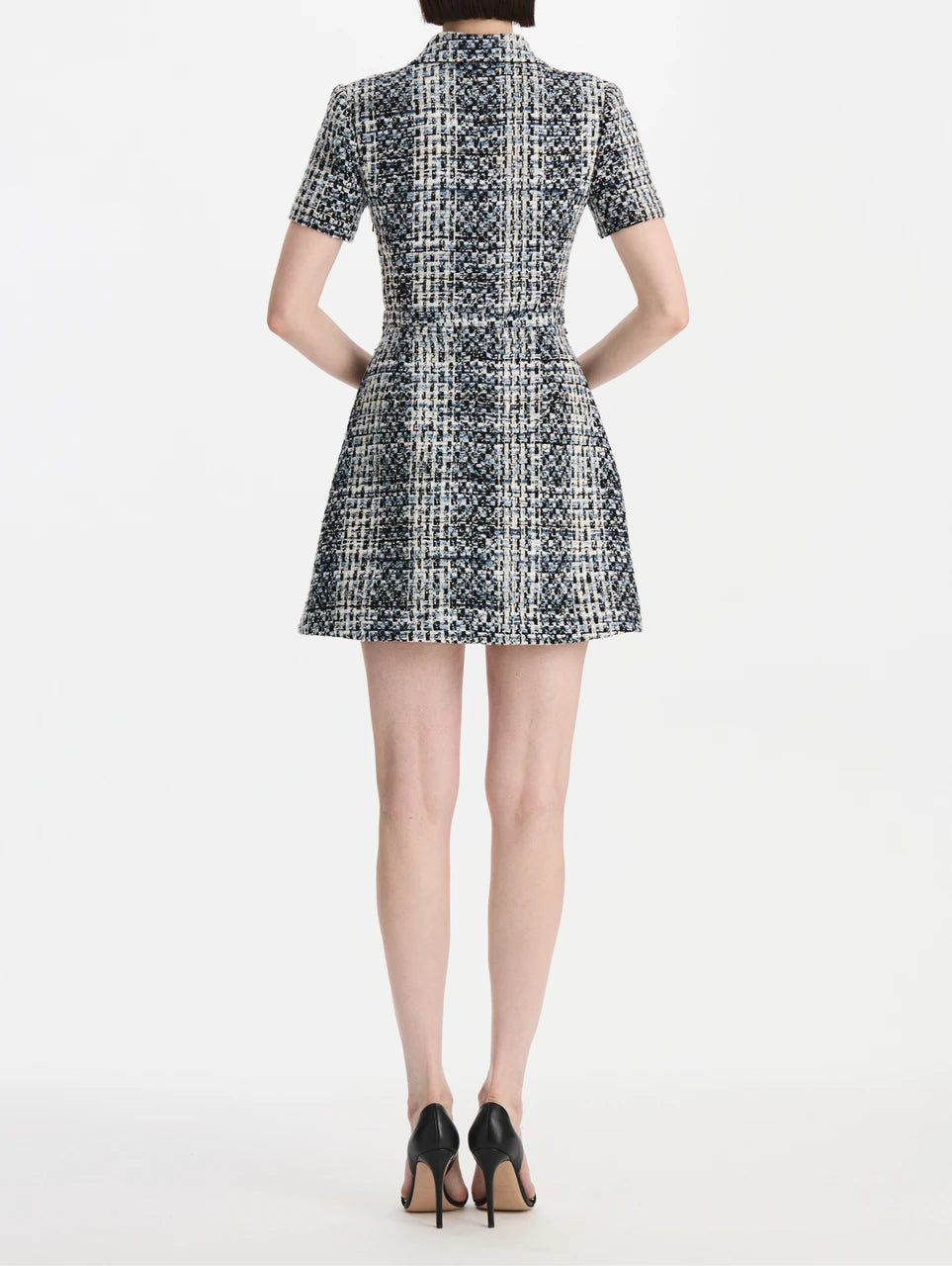 SHORT SLEEVE COLLARD COTTON SLUBBY TWEED DRESS