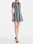 SHORT SLEEVE COLLARD COTTON SLUBBY TWEED DRESS
