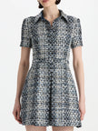 SHORT SLEEVE COLLARD COTTON SLUBBY TWEED DRESS