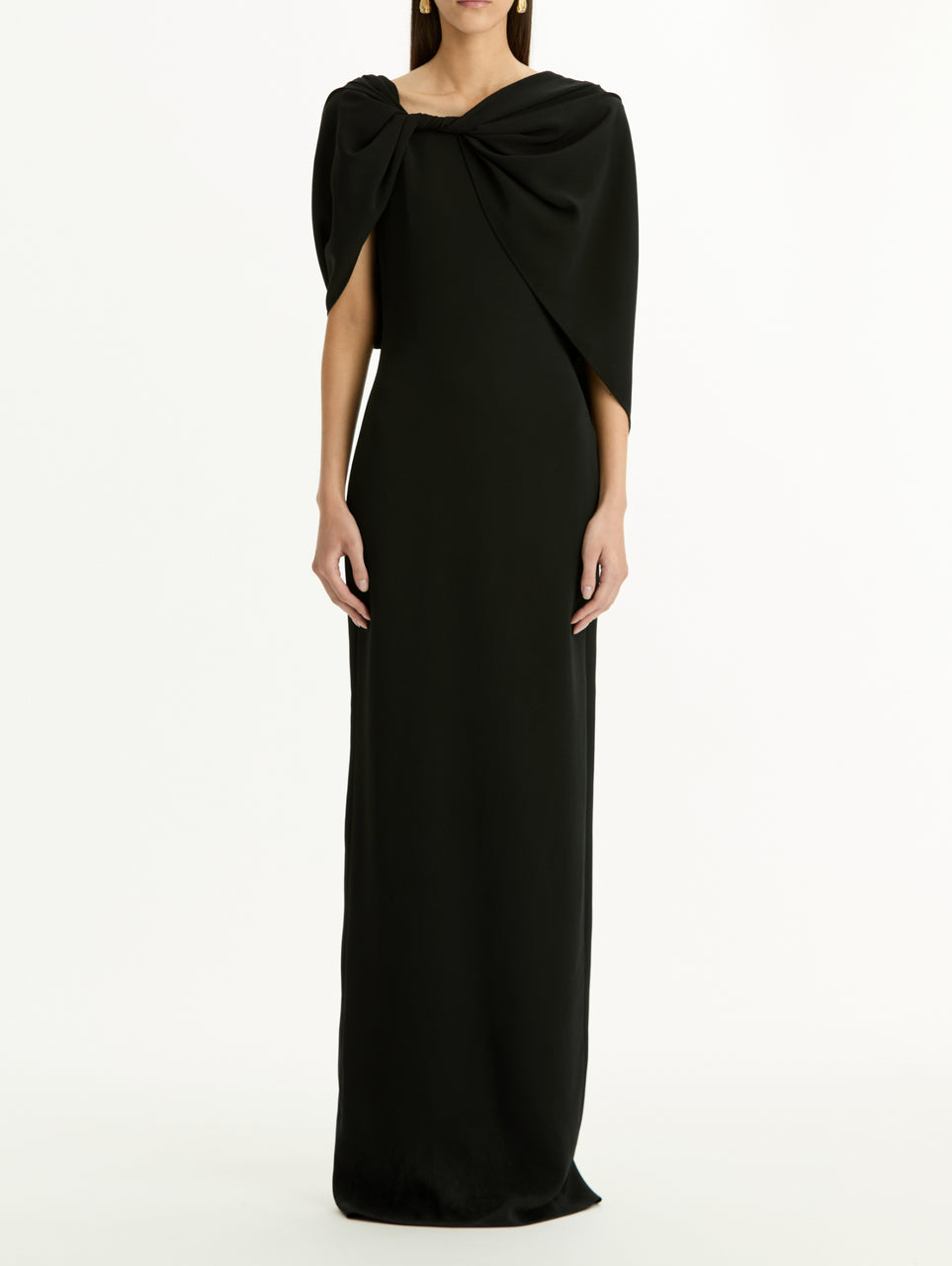 DRAPED SLEEVE CADY COLUMN GOWN