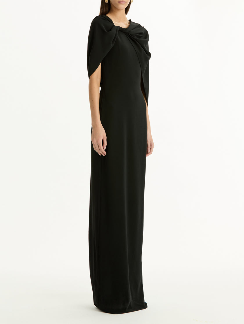 DRAPED SLEEVE CADY COLUMN GOWN