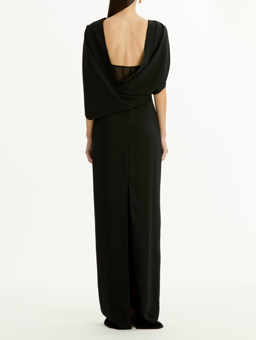 DRAPED SLEEVE CADY COLUMN GOWN