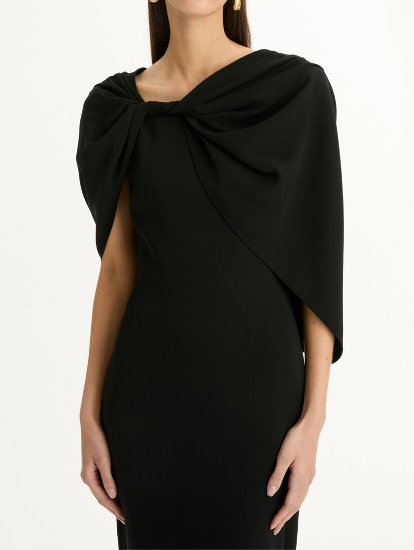 DRAPED SLEEVE CADY COLUMN GOWN