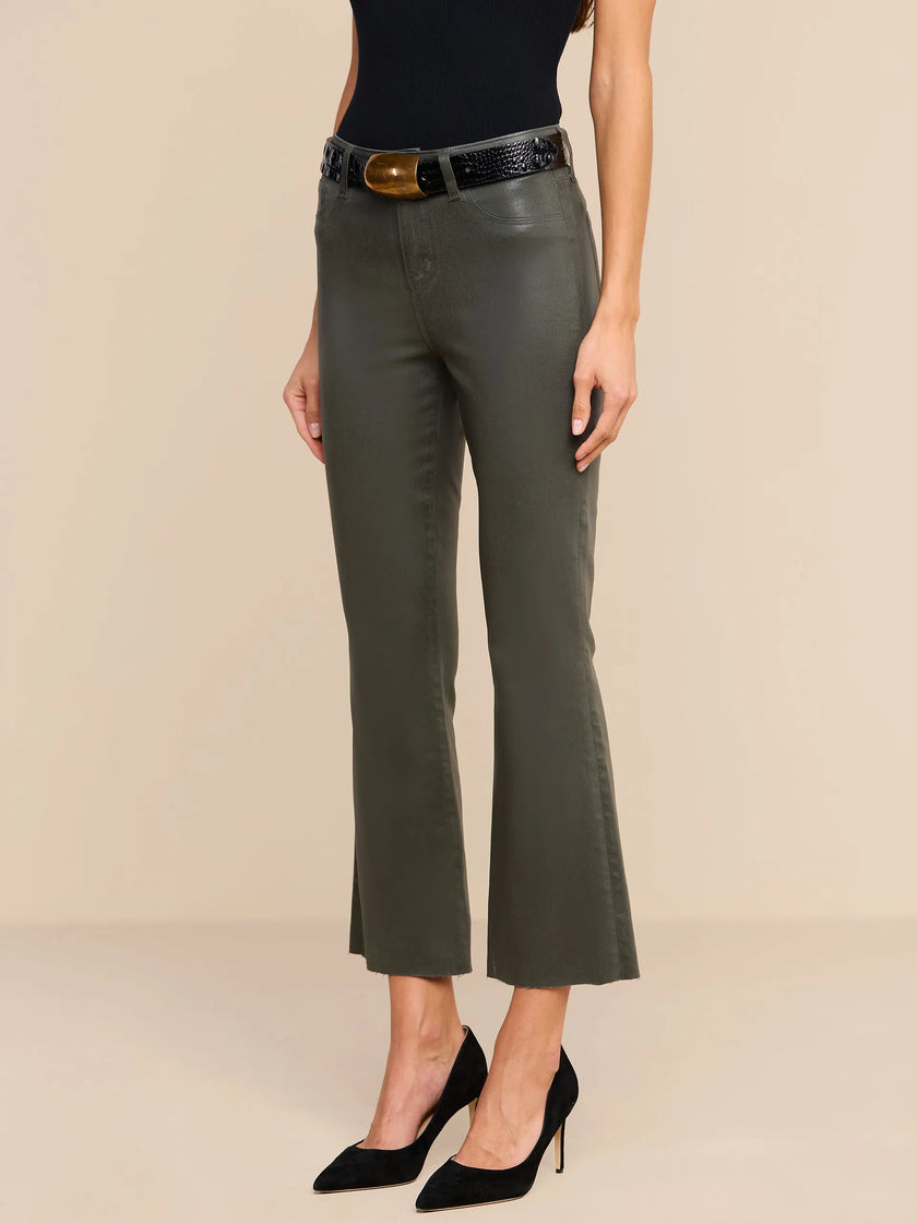 KENDRA COATED CROPPED FLARE JEAN IN ASH OLIVE COATED
