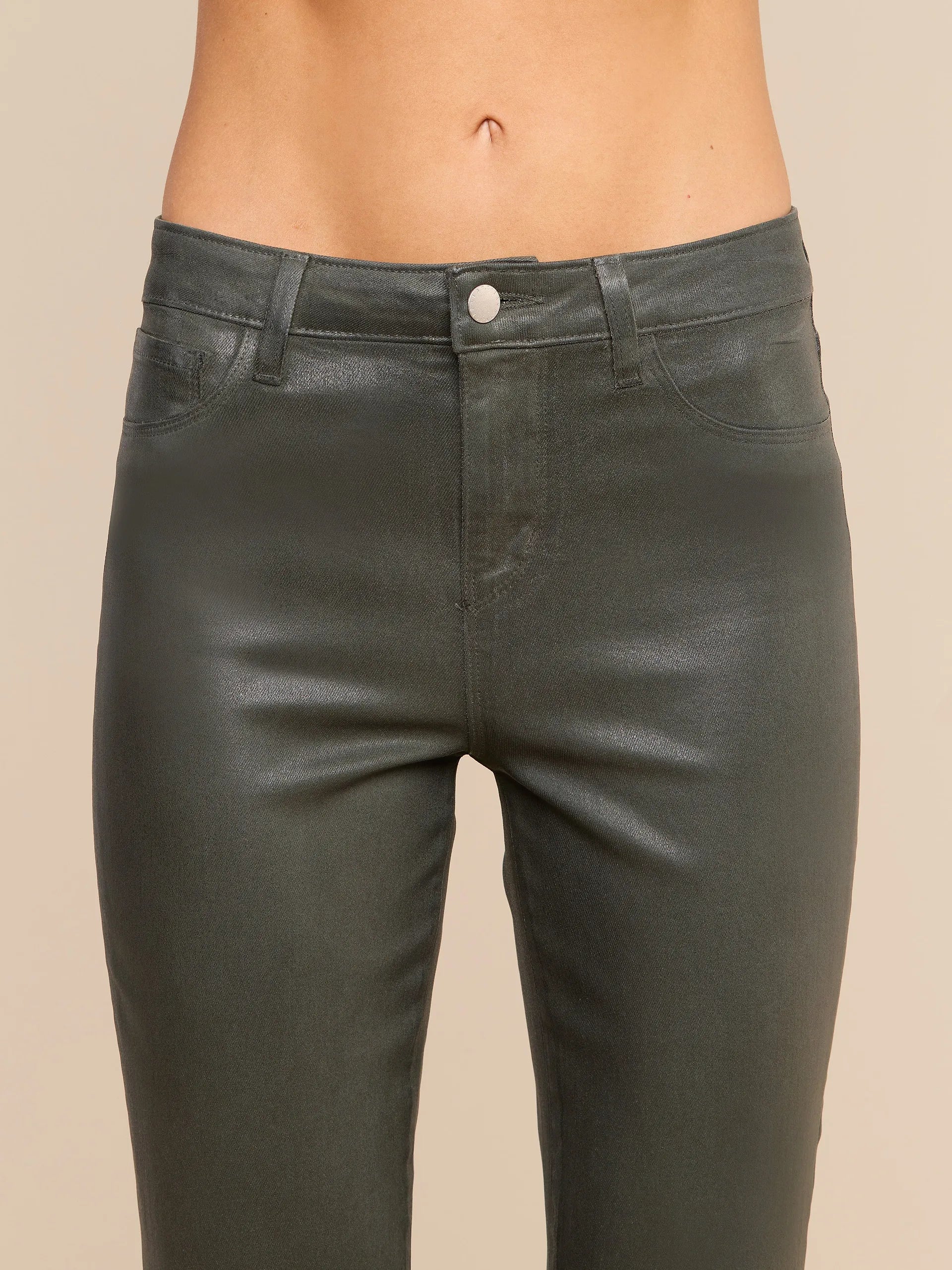 KENDRA COATED CROPPED FLARE JEAN IN ASH OLIVE COATED