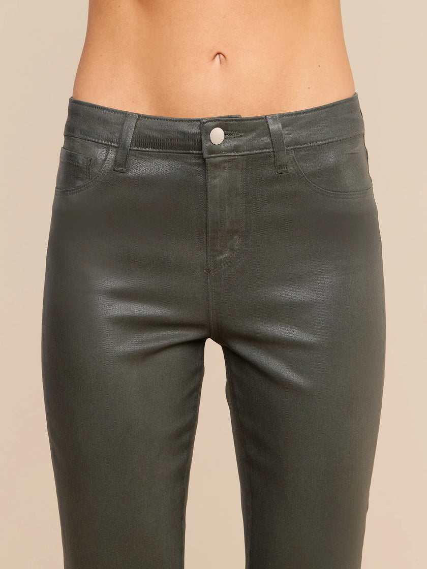 KENDRA COATED CROPPED FLARE JEAN IN ASH OLIVE COATED