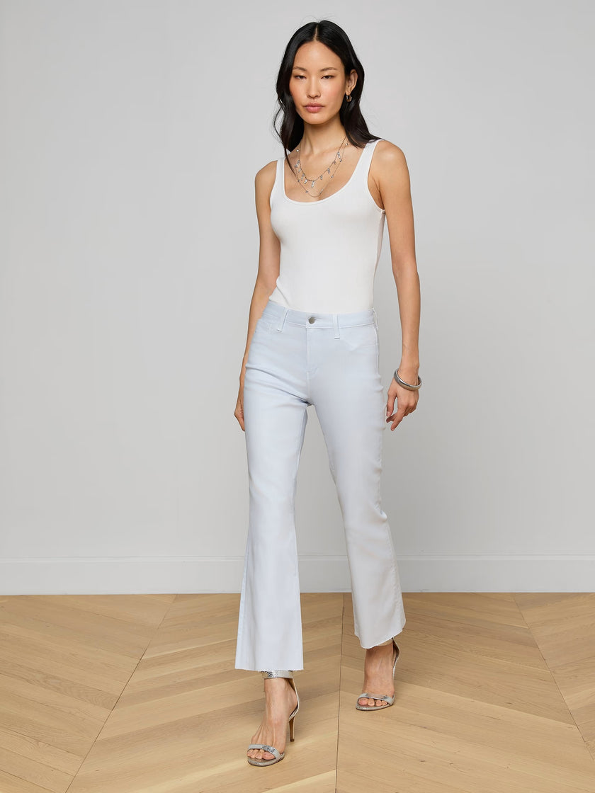 KENDRA COATED CROPPED FLARE JEAN IN PALE MIST BLUE