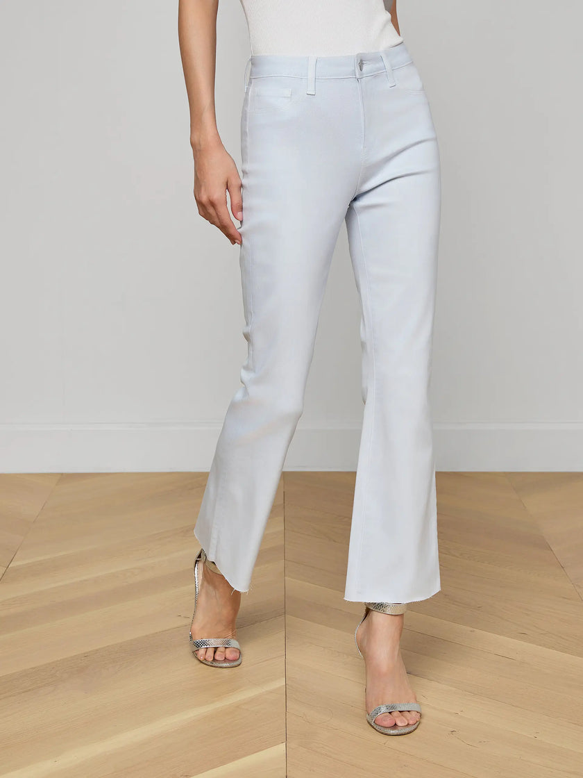 KENDRA COATED CROPPED FLARE JEAN IN PALE MIST BLUE