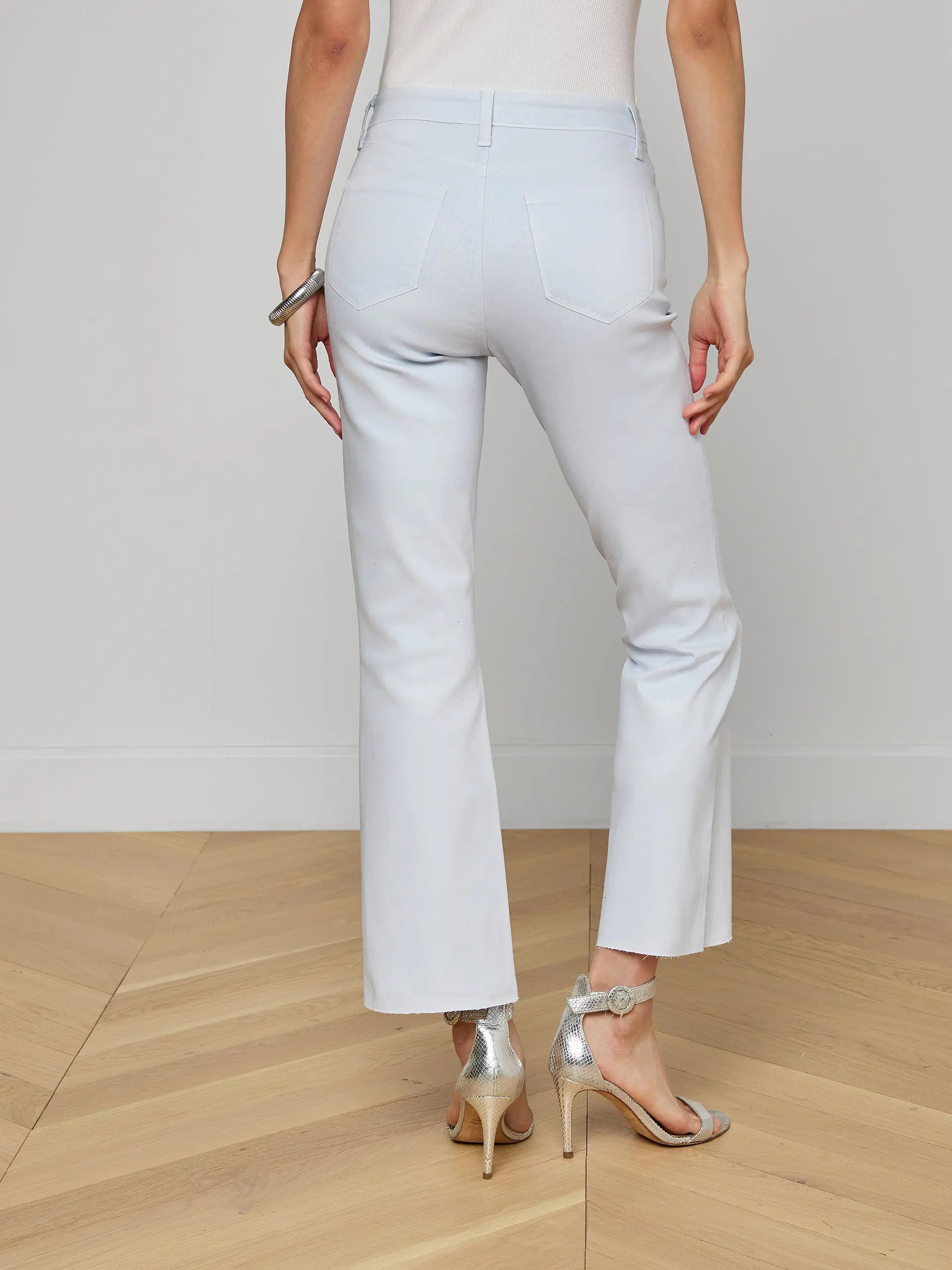 KENDRA COATED CROPPED FLARE JEAN IN PALE MIST BLUE
