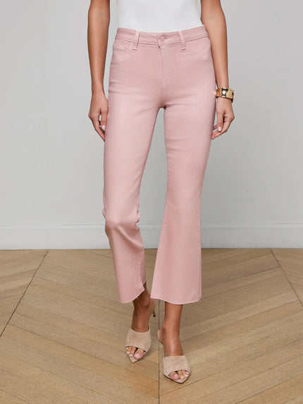KENDRA COATED CROPPED FLARE JEAN IN PALE ROSE