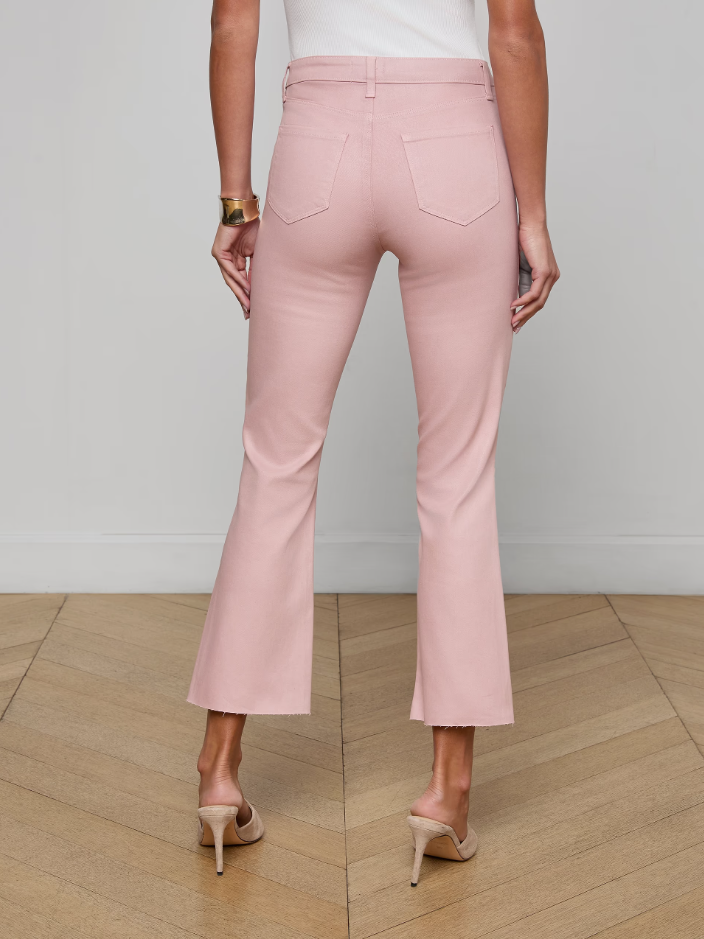 KENDRA COATED CROPPED FLARE JEAN IN PALE ROSE