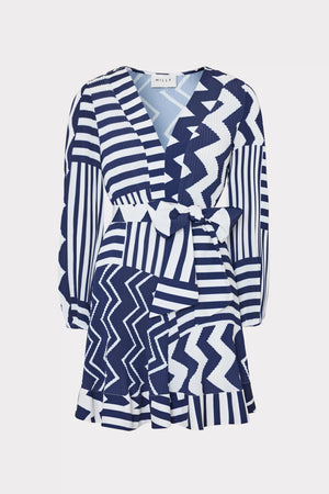 LIV PATCHWORK CHEVRON PLEATED DRESS