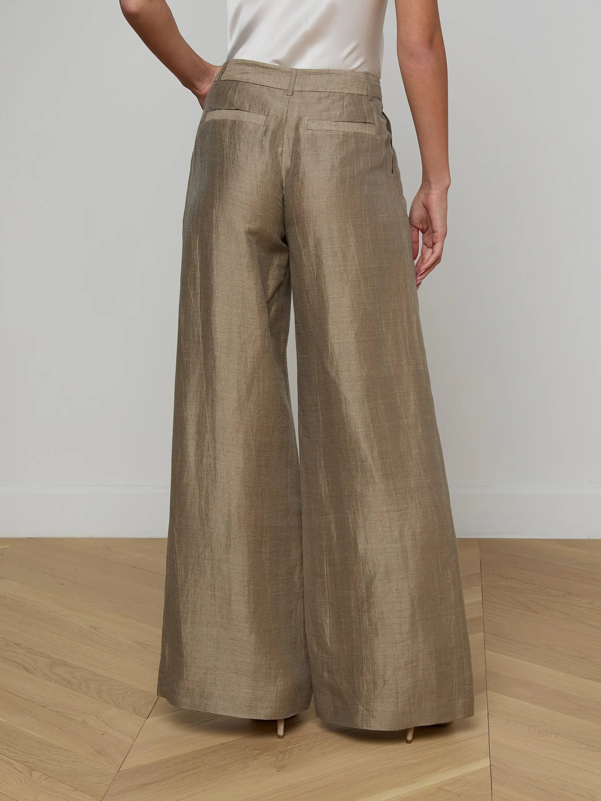ALLANAH LINEN BLEND TROUSER IN GREY TAUPE