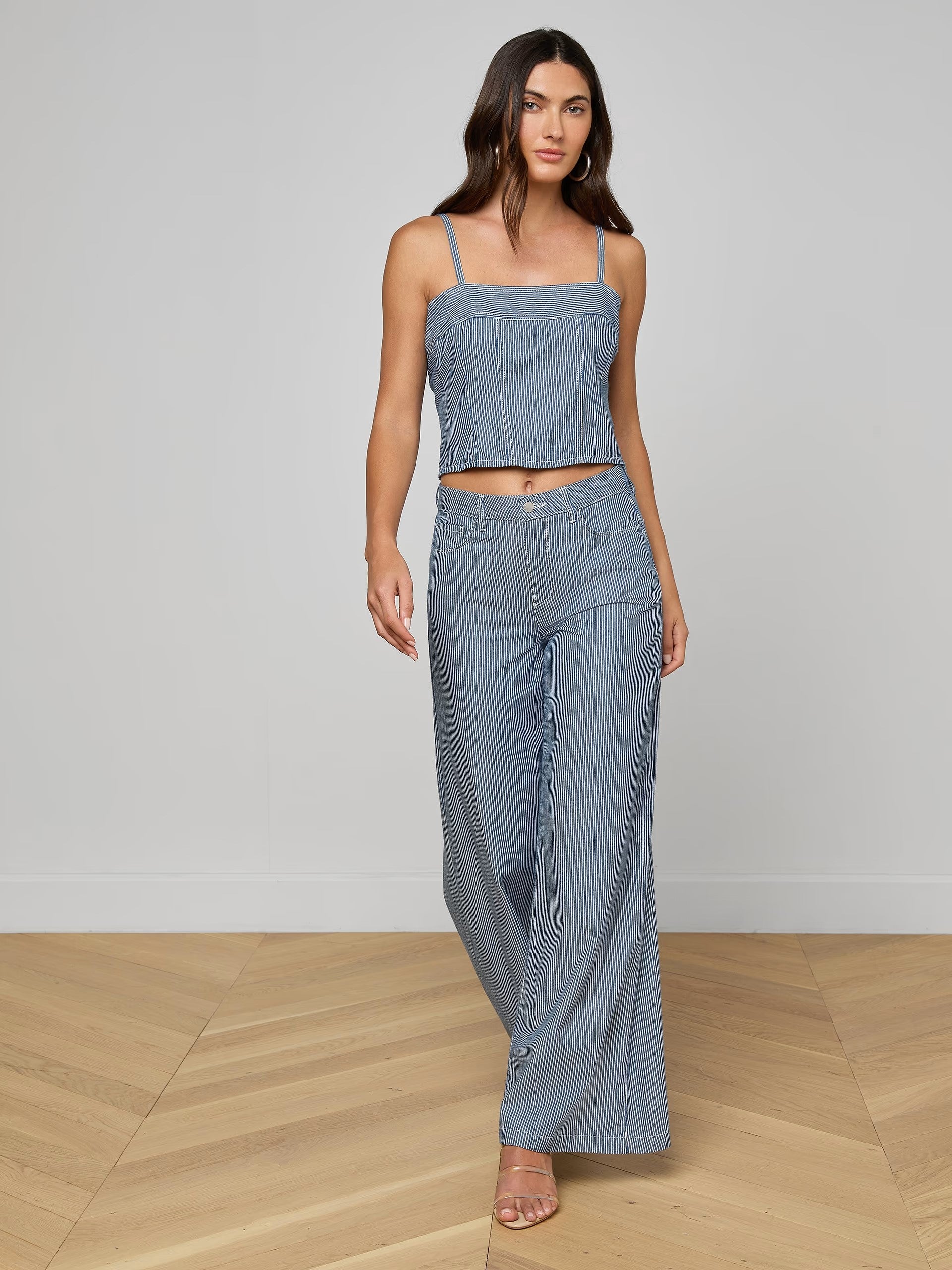 AMARA WIDE LEG PANT IN AZURE BLUE STRIPE