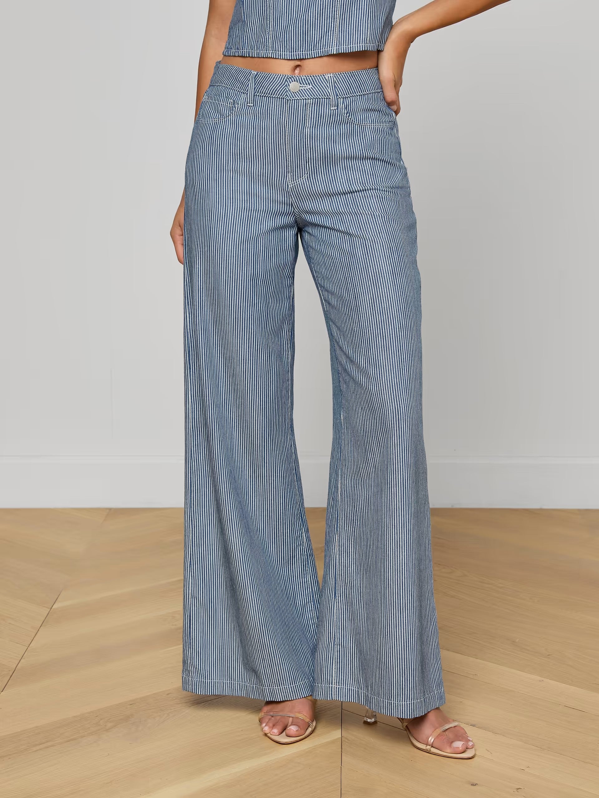 AMARA WIDE LEG PANT IN AZURE BLUE STRIPE