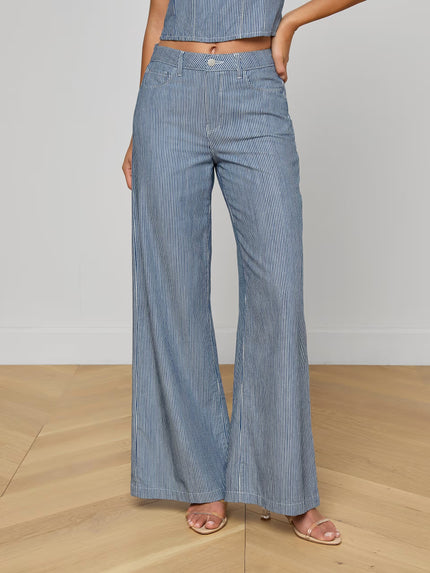 AMARA WIDE LEG PANT IN AZURE BLUE STRIPE