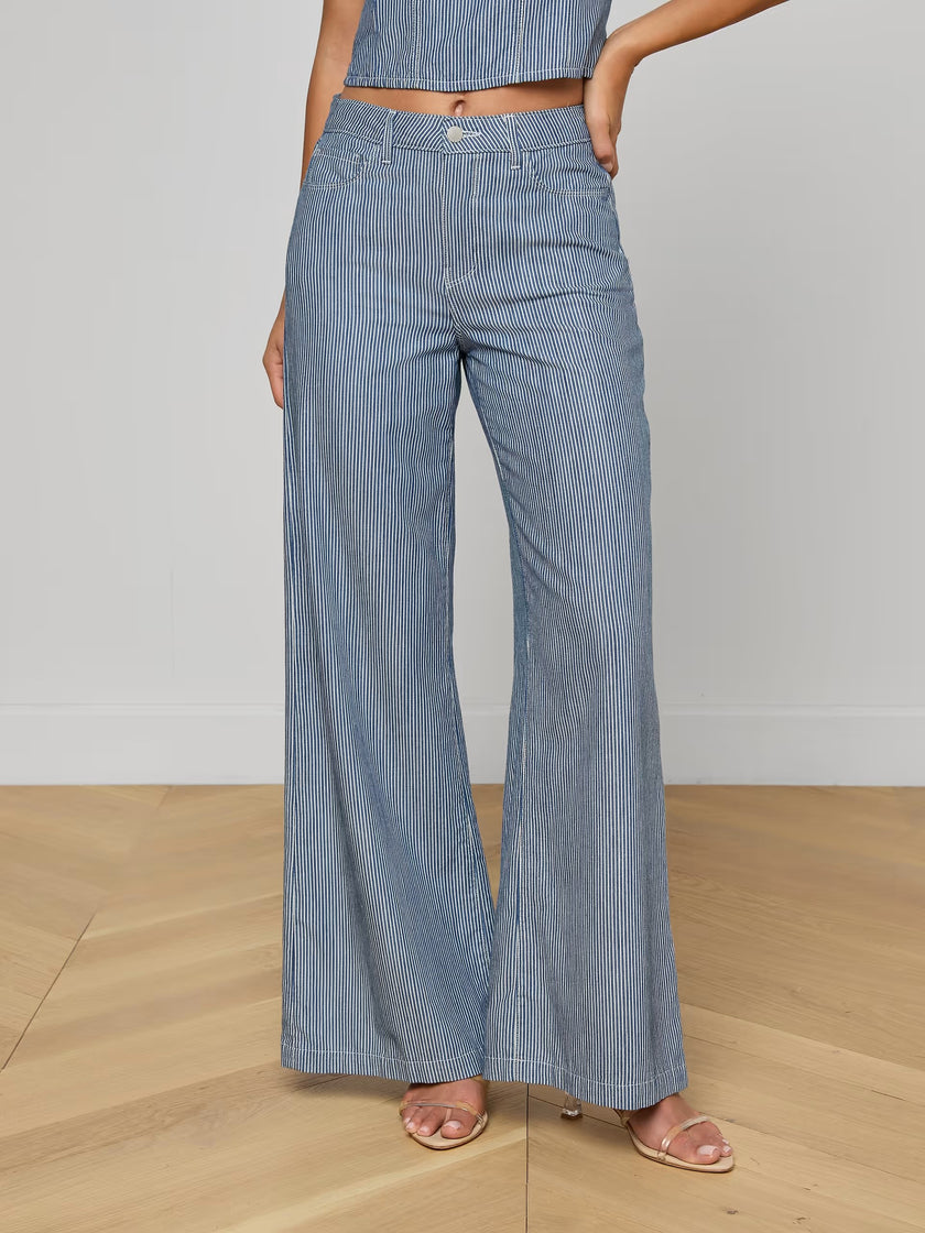 AMARA WIDE LEG PANT IN AZURE BLUE STRIPE