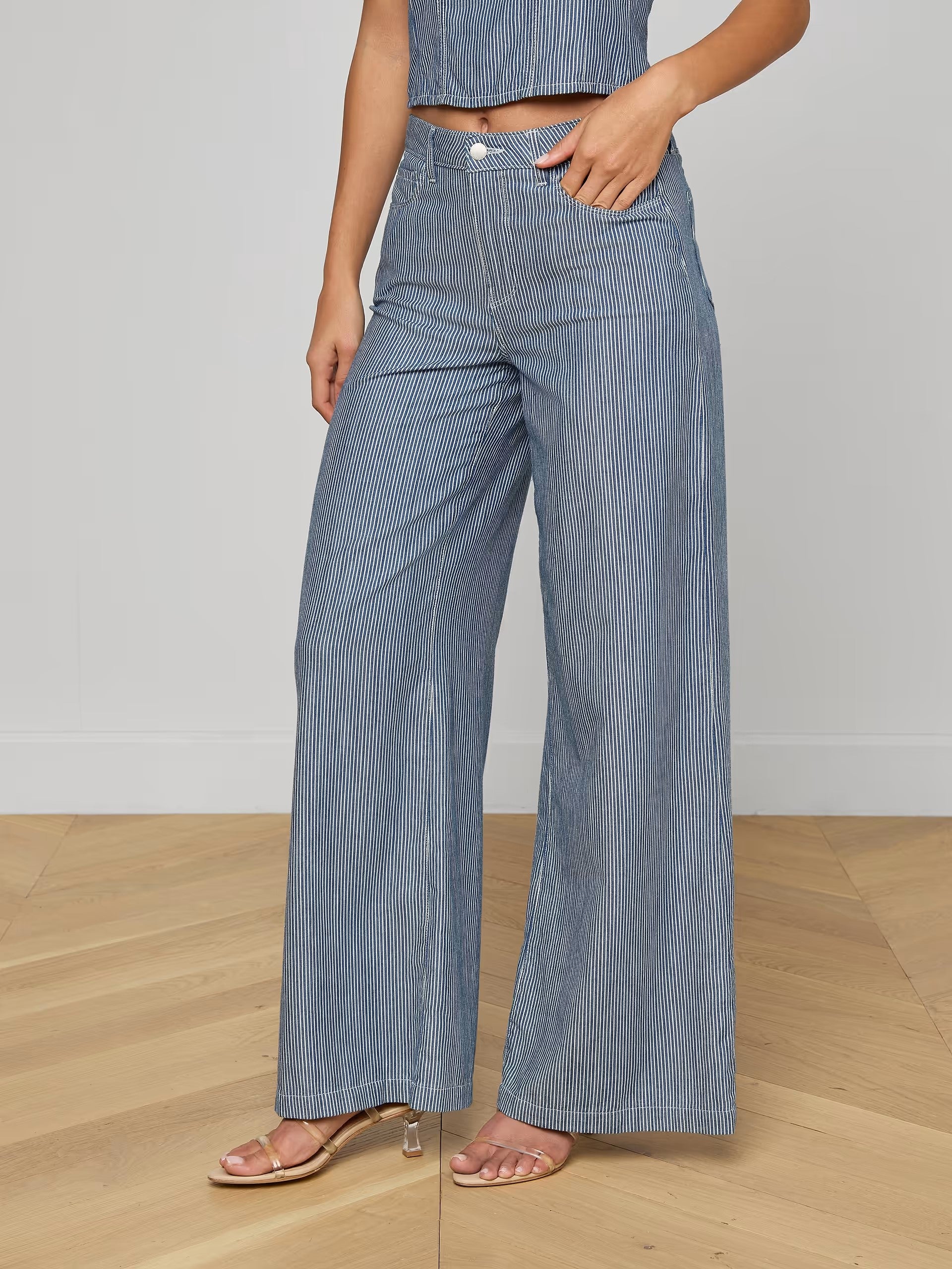 AMARA WIDE LEG PANT IN AZURE BLUE STRIPE