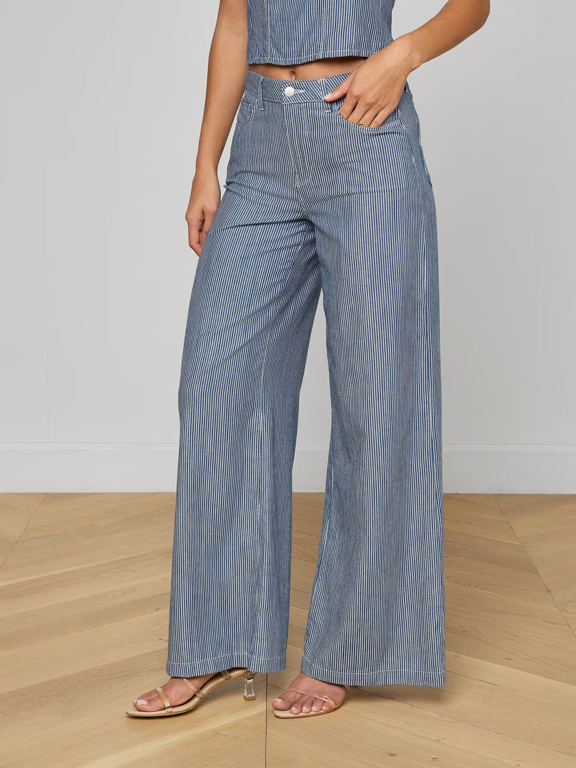 AMARA WIDE LEG PANT IN AZURE BLUE STRIPE
