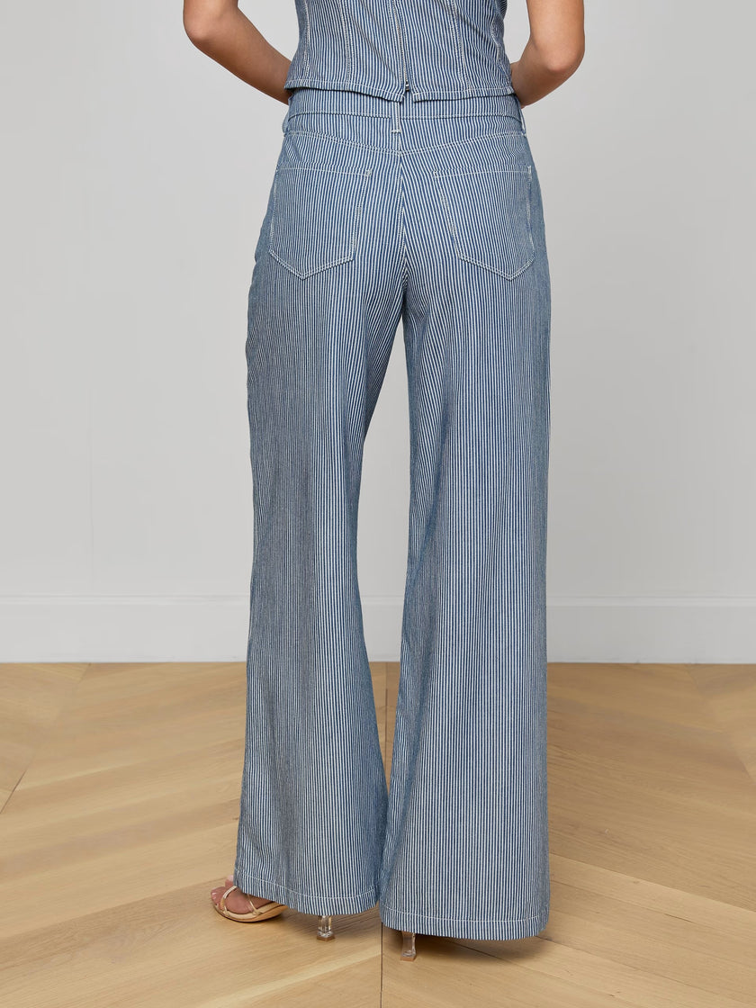 AMARA WIDE LEG PANT IN AZURE BLUE STRIPE
