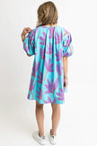 ABSTRACT LEAF SCALLOP VNECK DRESS