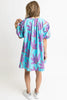 ABSTRACT LEAF SCALLOP VNECK DRESS