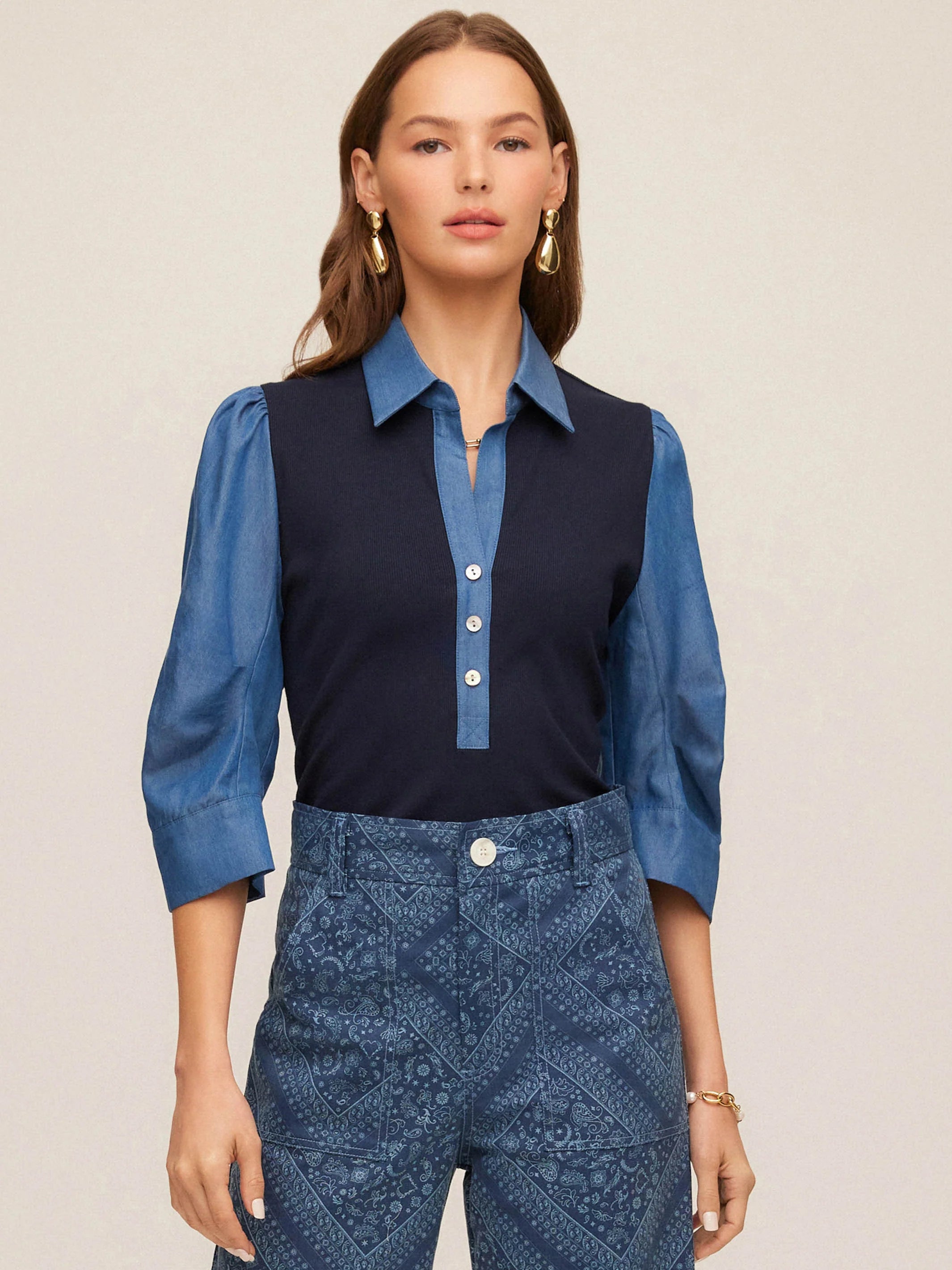 CAMDAM CONTRAST HENLEY TOP