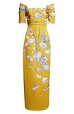 FLORAL FAILLE CUFF SLEEVE GOWN