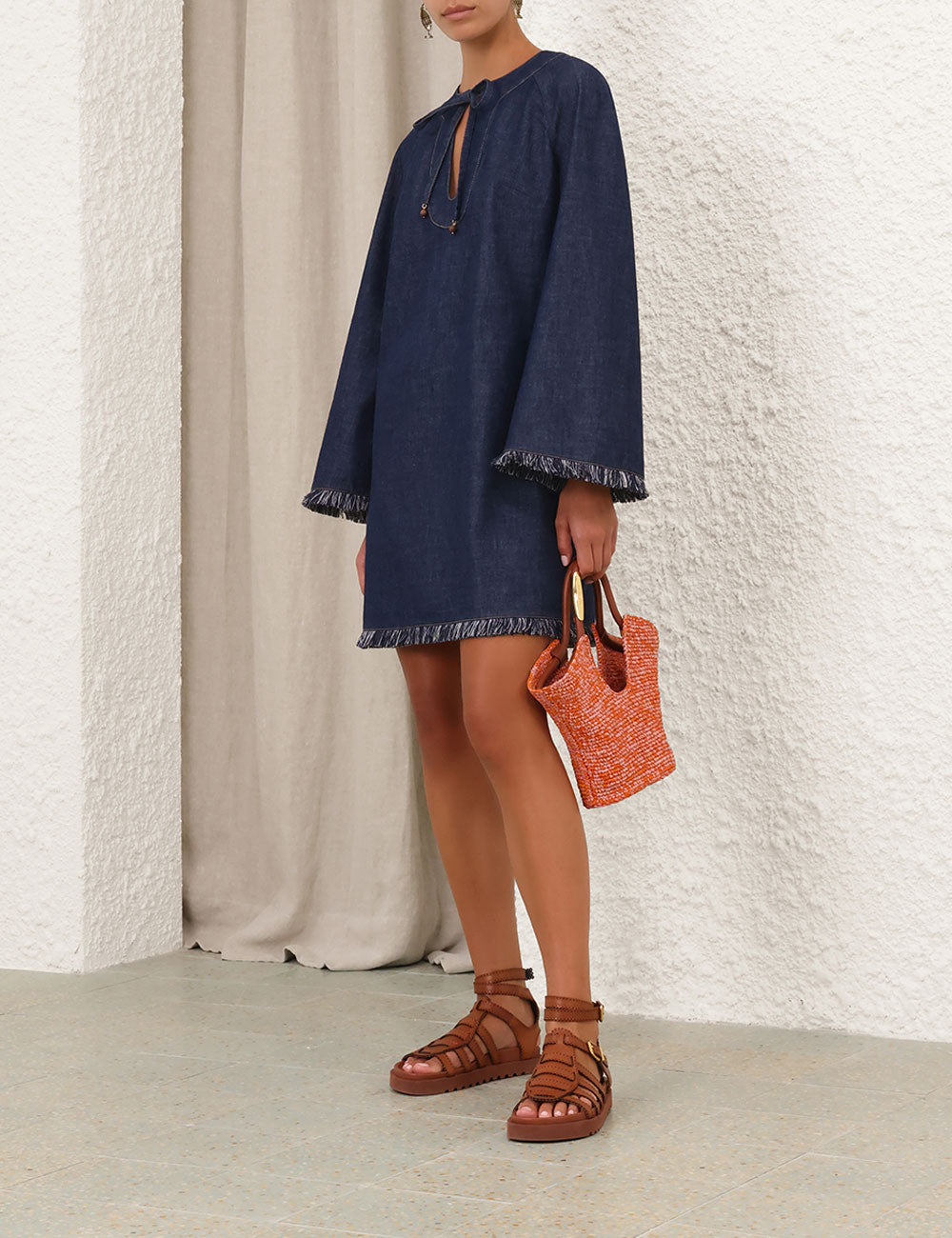 RHIANNON FRINGE DENIM MINI
